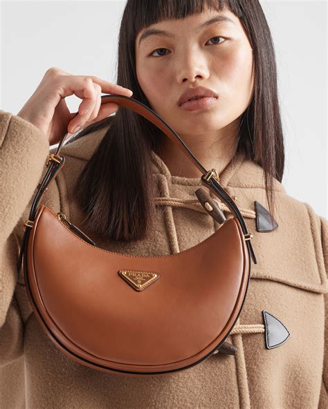 Cognac Prada Arqué Leather Shoulder Bag 